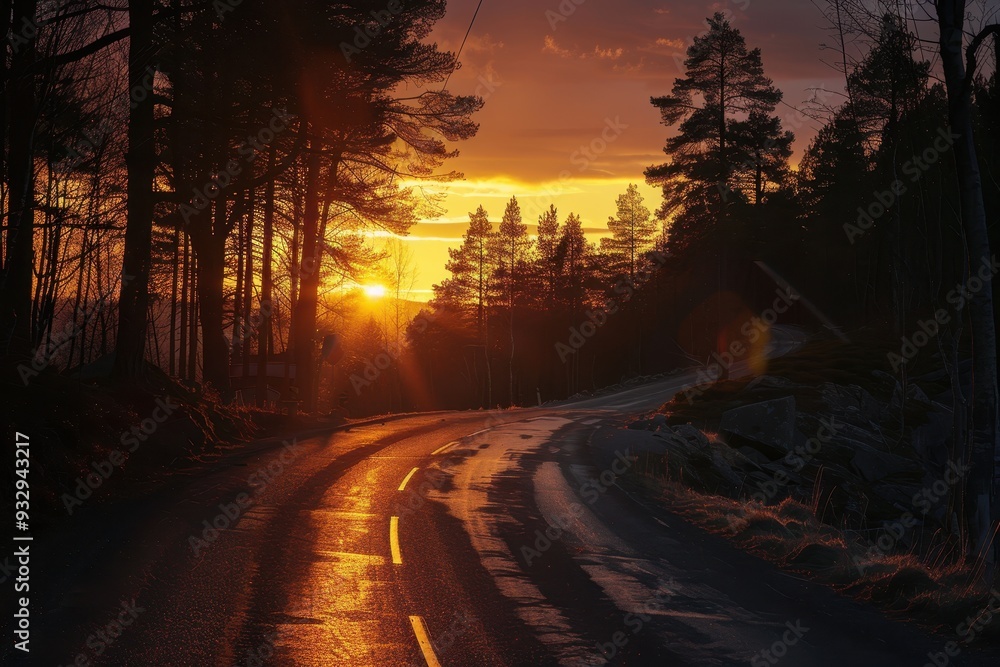 Trees at sunset by the roadside Trees at sunset by the roadside