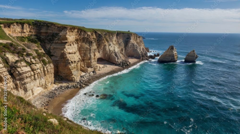 Coastal cliffs and blue sea panoramic view Coastal cliffs and blue sea panoramic view