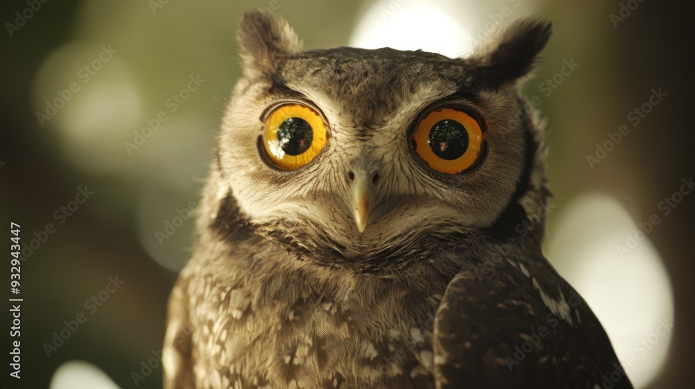 Obraz premium Close-up Portrait of an Owl with Intense Yellow Eyes