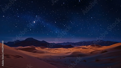 Starry night sky over a desert landscape.