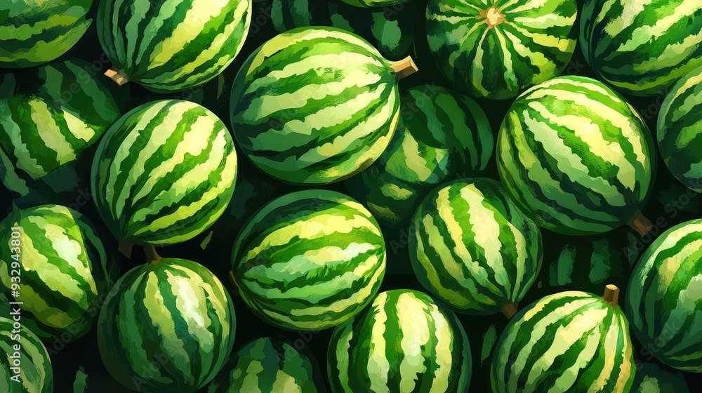 Pattern of Numerous Sweet and Fresh Green Watermelons Pattern of Numerous Sweet and Fresh Green Watermelons