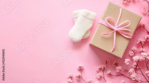 Baby Shower Gift with Socks and Flowers