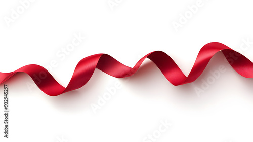 Red ribbon in vector style, curve badge, label, isolated on white background