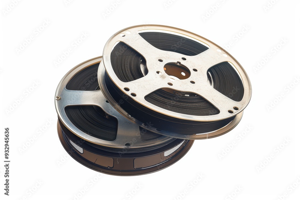 Obraz premium Two isolated 35mm film reels on white background with clipping path