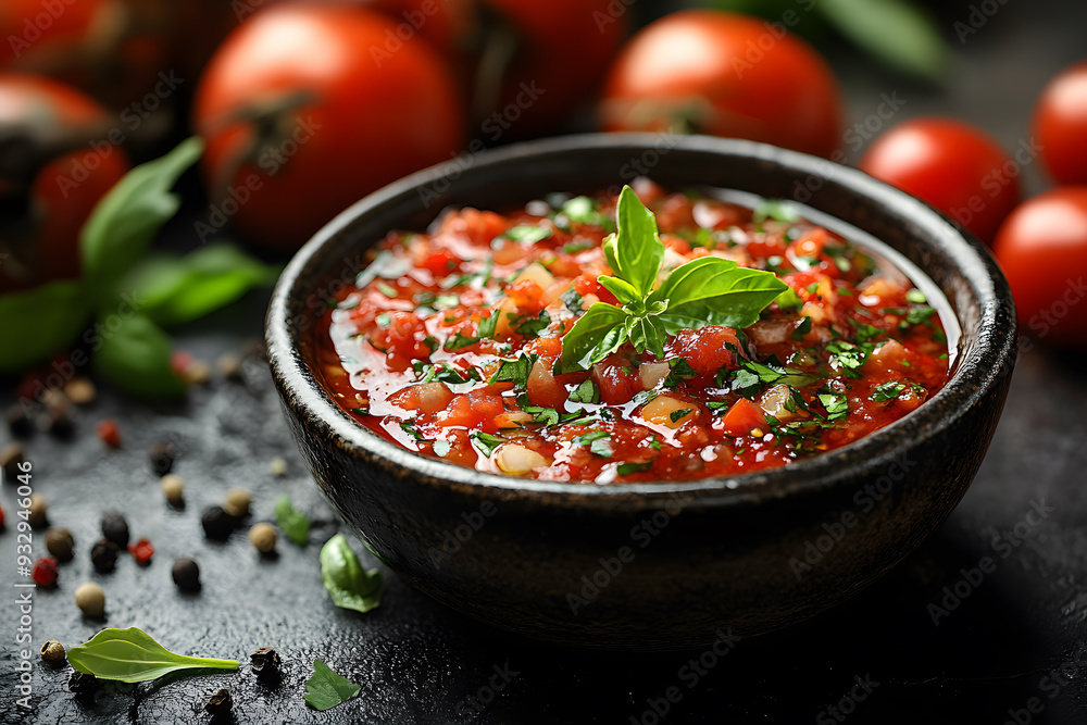 Bowl of Mexican Tomato salsa sauce commercial advertising photo Bowl of Mexican Tomato salsa sauce commercial advertising photo