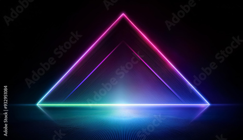 Abstract background lighting holographic shape glow shine on black background with copy space, technology futuristic concept.Generative AI