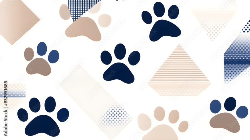 Fototapeta premium Whimsical paw prints, various shades, geometric layout