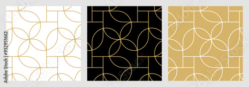 Luxury gold background pattern seamless geometric line floral circle abstract design vector set. Christmas Art Deco collection.
