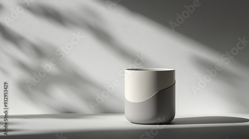 Matte ceramic coffee cup with an abstract minimalist design, positioned against a simple monochrome backdrop for a sleek, modern look.