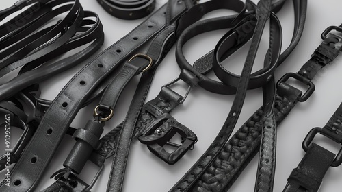 Realistic 3D render of industrial straps, various types photo