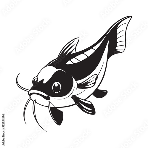 catfish marine silhouette vector illustration black on white background