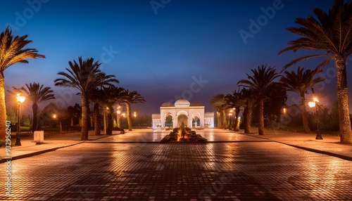 Feddan Park by night in Tetouan City, Morocco photo