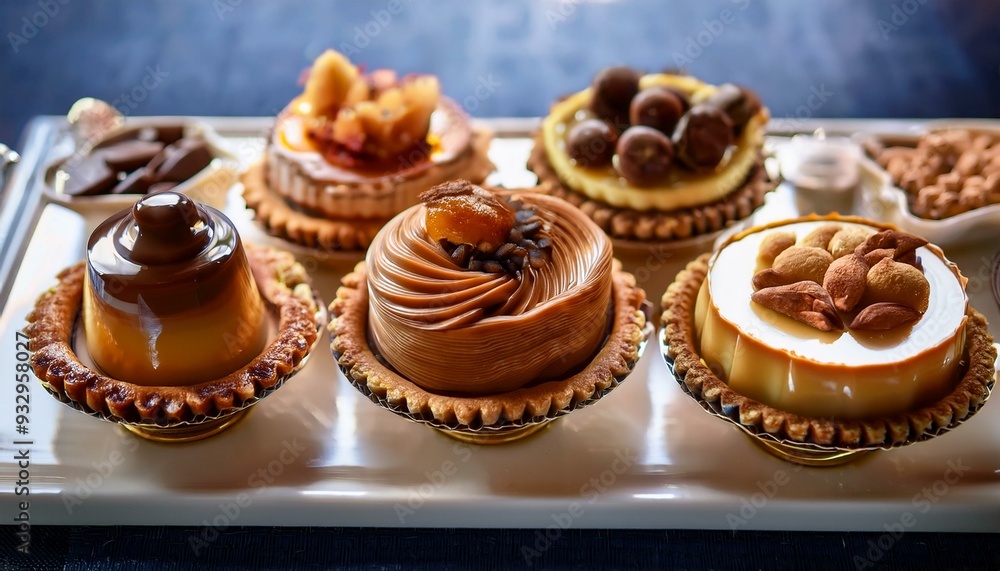 Elegant dessert platter featuring a variety of dulce de leche treats like tarts and pastries Elegant dessert platter featuring a variety of dulce de leche treats like tarts and pastries