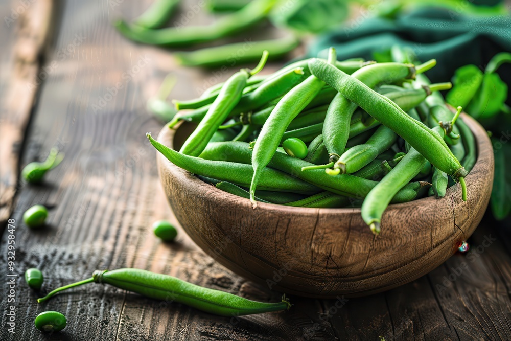 Green Beans. Fresh Raw Green Beans in a Bowl with Copy Space on Bright Background Green Beans. Fresh Raw Green Beans in a Bowl with Copy Space on Bright Background