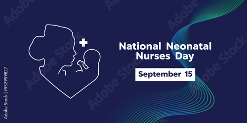 National Neonatal Nurses Day. Nurse, baby and plus icon. Great for cards, banners, posters, social media and more. Dark blue background.