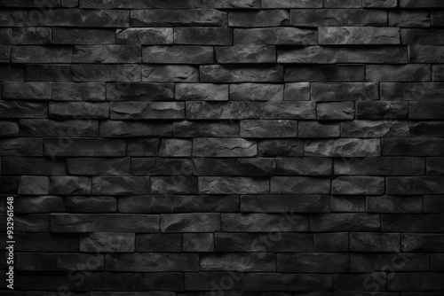 Black brick wall dark texture background with copy space for text