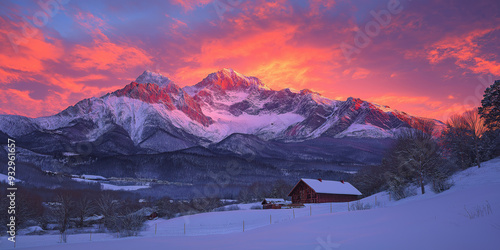 Schneebedeckte Berge bei Sonnenaufgang