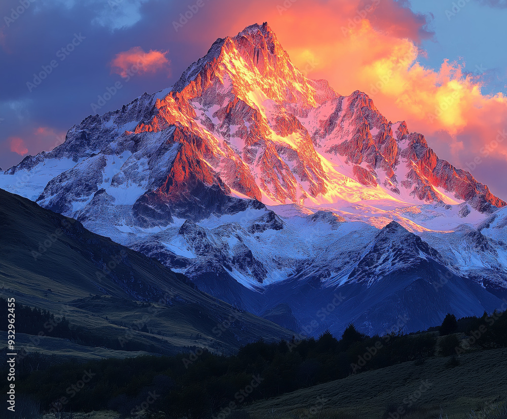 Obraz premium Schneebedeckte Berge bei Sonnenaufgang