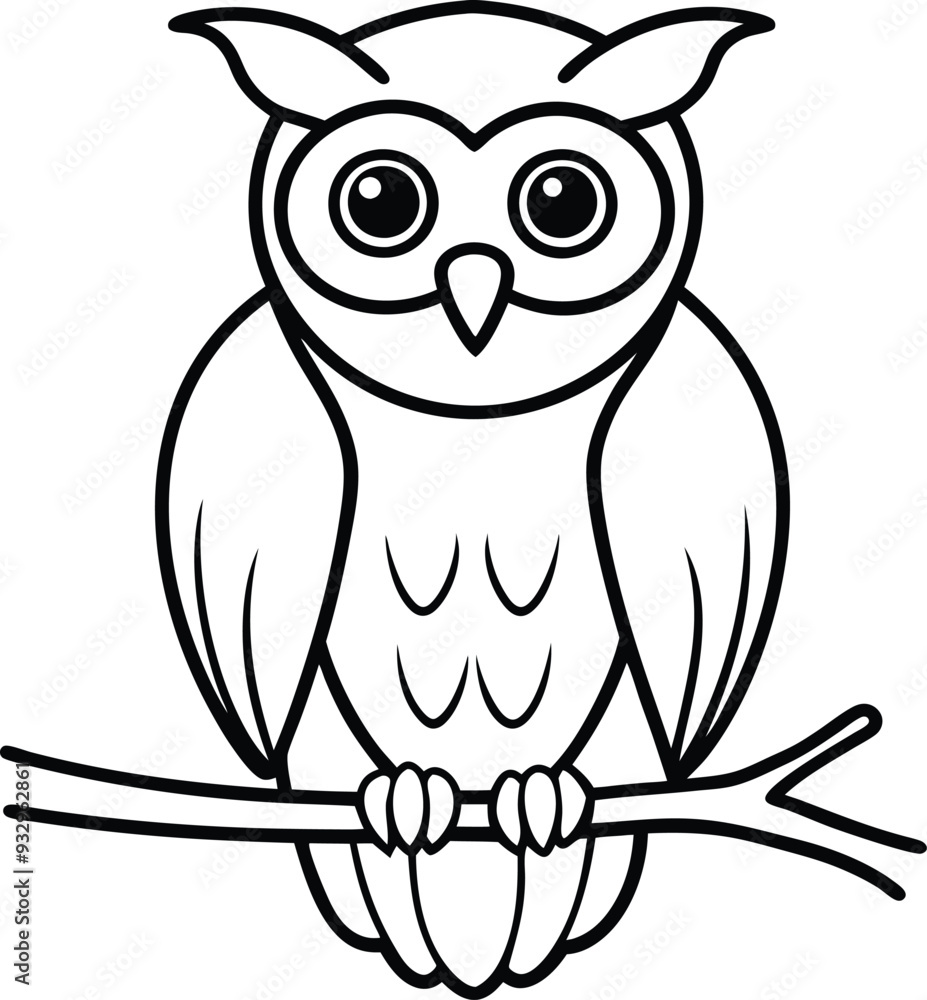 Naklejka premium Outline Illustration of Owl for Children's Coloring Book