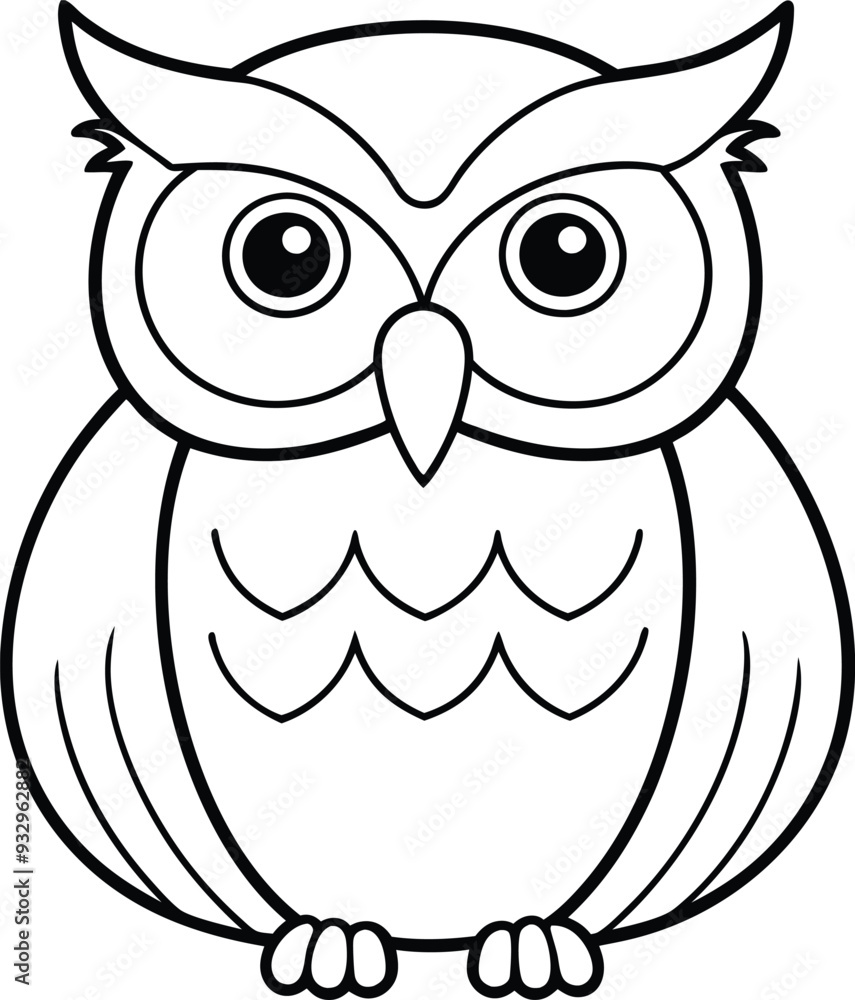 Fototapeta premium Owl Coloring Page for Kids Illustration in Outline Style 