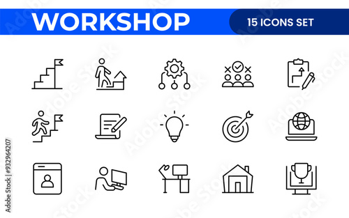 Workshop and Office related outline icon collection. Editable line icon set.