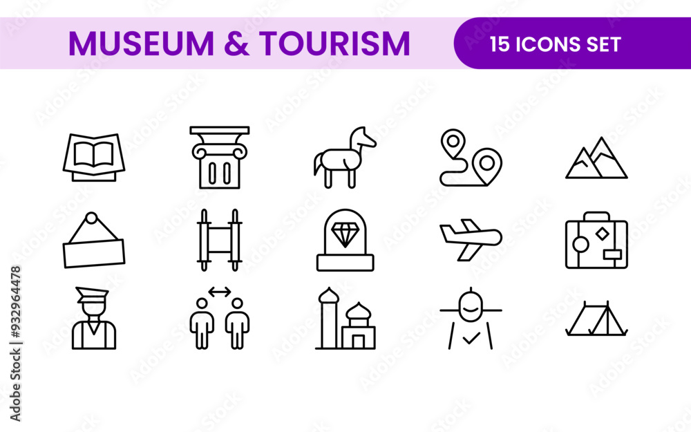 Museum and Tourism outline modern icon set. editable line icon illustration. Museum and Tourism outline modern icon set. editable line icon illustration.