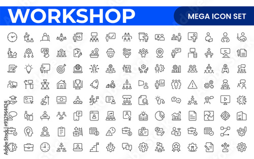 Workshop and Office related outline icon collection. Editable line icon set.