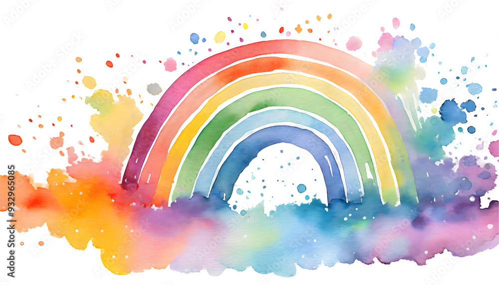 Cute watercolor rainbow Splash on a white isolated background. Generative AI. Cute watercolor rainbow Splash on a white isolated background. Generative AI.