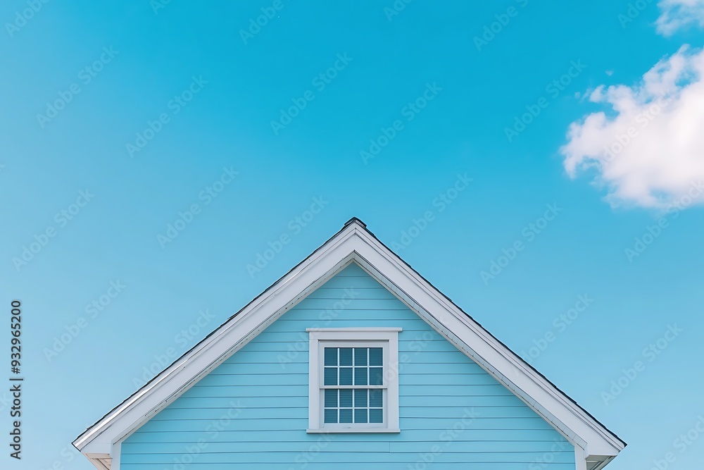 Front view of house roof on blue sky background copy space. Front view of house roof on blue sky background copy space.