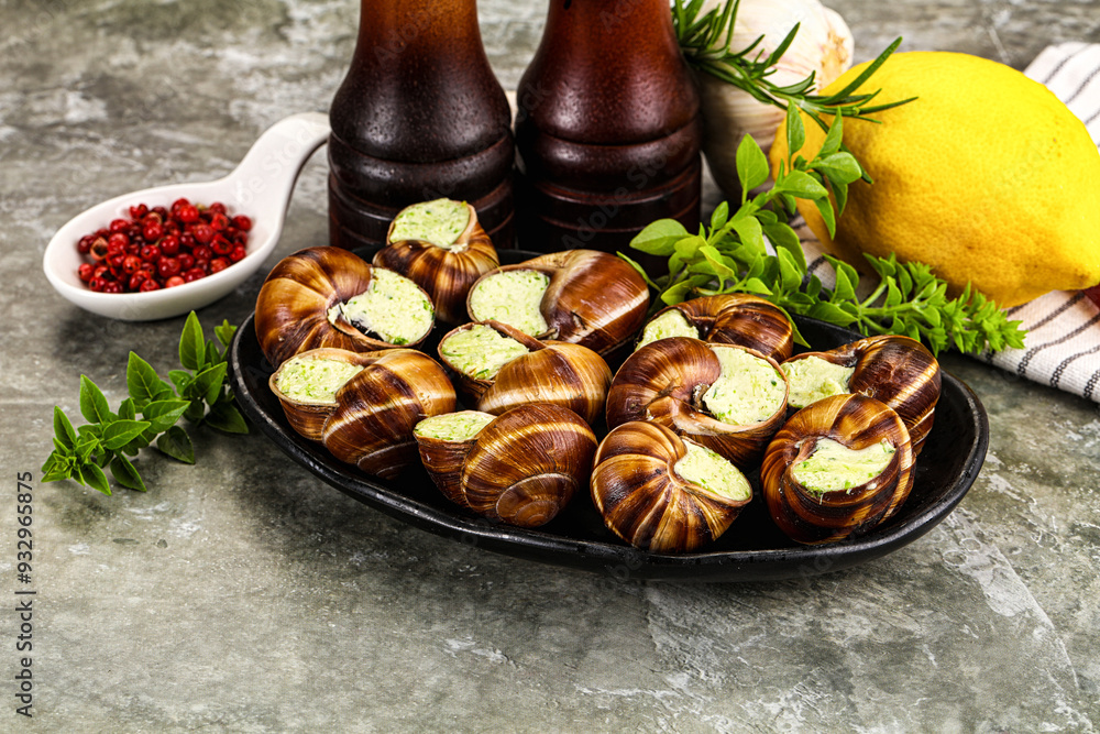 Fototapeta premium Fresnch escargort with basil butter