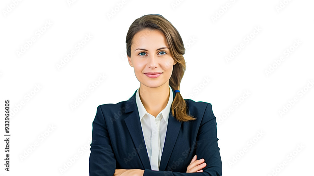 Smiling businesswoman standing with hands crossed isolate on transparency background PNG.
Smiling businesswoman standing with hands crossed isolate on transparency background PNG.