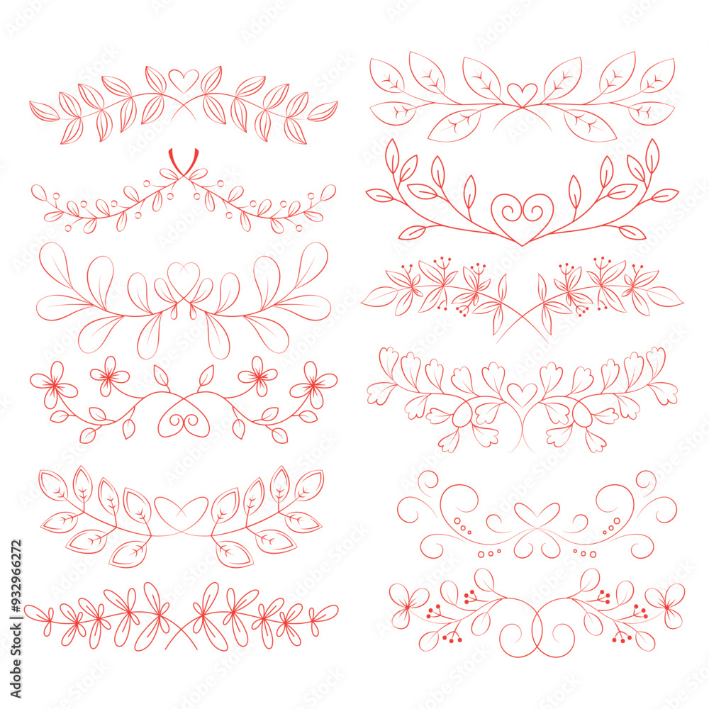 Creative Linear Flat Wedding Ornaments Collection Design Creative Linear Flat Wedding Ornaments Collection Design
