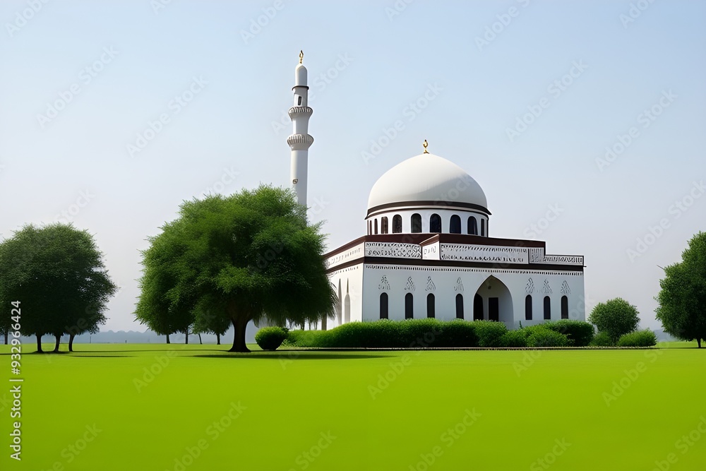 Obraz premium Mosque: A place of worship in Islam, featuring distinctive architectural elements like minarets and domes, used for prayer and community gatherings.