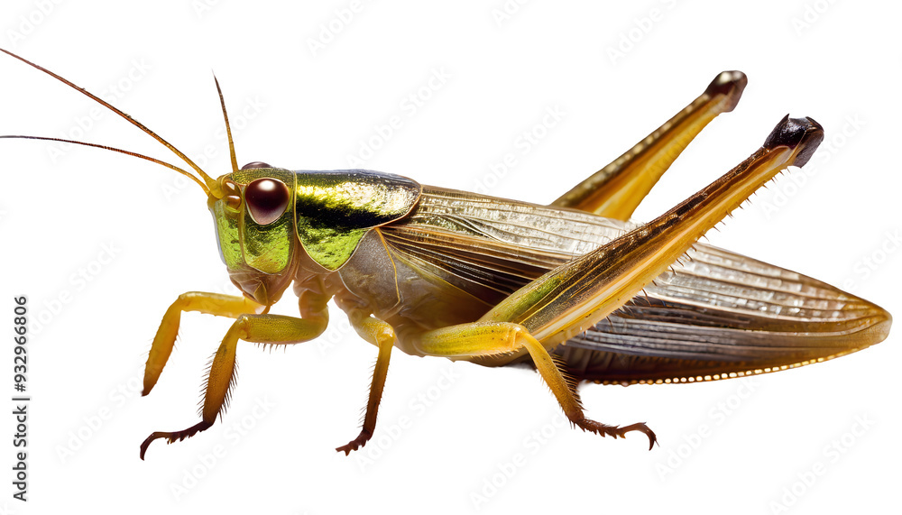 Dangerous Shiny Grass Hopper on a white isolated background. Generative AI. Dangerous Shiny Grass Hopper on a white isolated background. Generative AI.