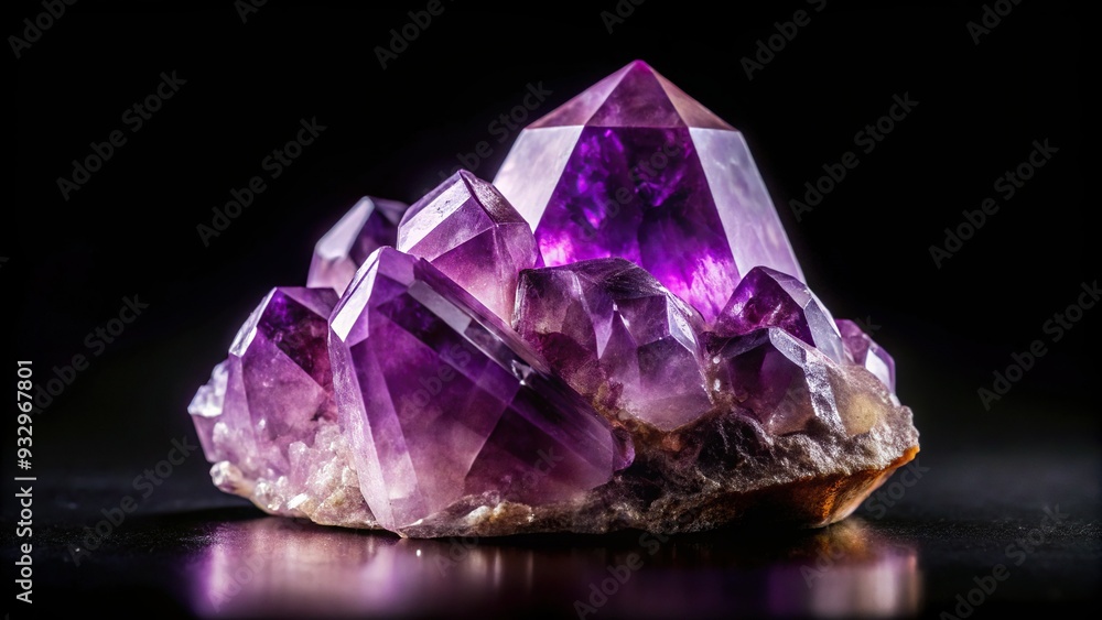Majestic Amethyst specimen isolated against pitch-black background emphasizing its regal beauty and geological significance through razor-sharp focus and subtle rim lighting. Majestic Amethyst specimen isolated against pitch-black background emphasizing its regal beauty and geological significance through razor-sharp focus and subtle rim lighting.