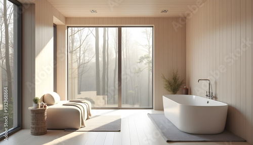 Modern Wooden Bathroom Overlooking Tranquil Forest