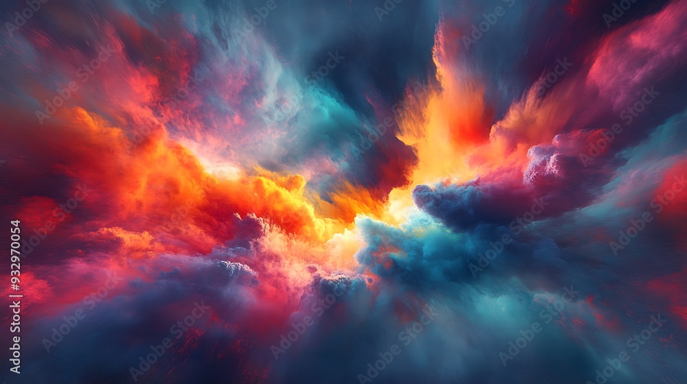 Fototapeta premium An abstract colorful sky with vivid clouds, creating a dramatic and atmospheric background.