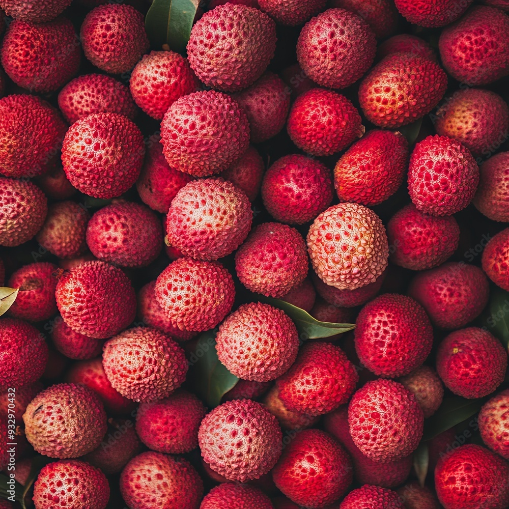 many ripe juicy red lychees close up - horizontal food background many ripe juicy red lychees close up - horizontal food background