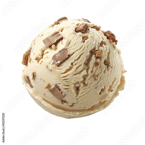 Ice cream ball scoop with peanut butter, chocolate and nuts.