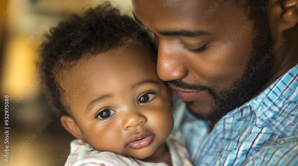 African American black man, dad father holding his newborn little infant baby son, daughter, girl or boy. Parent cuddle, kiss, hugging a child. Family bond, human love, relationship care. Kids growth African American black man, dad father holding his newborn little infant baby son, daughter, girl or boy. Parent cuddle, kiss, hugging a child. Family bond, human love, relationship care. Kids growth