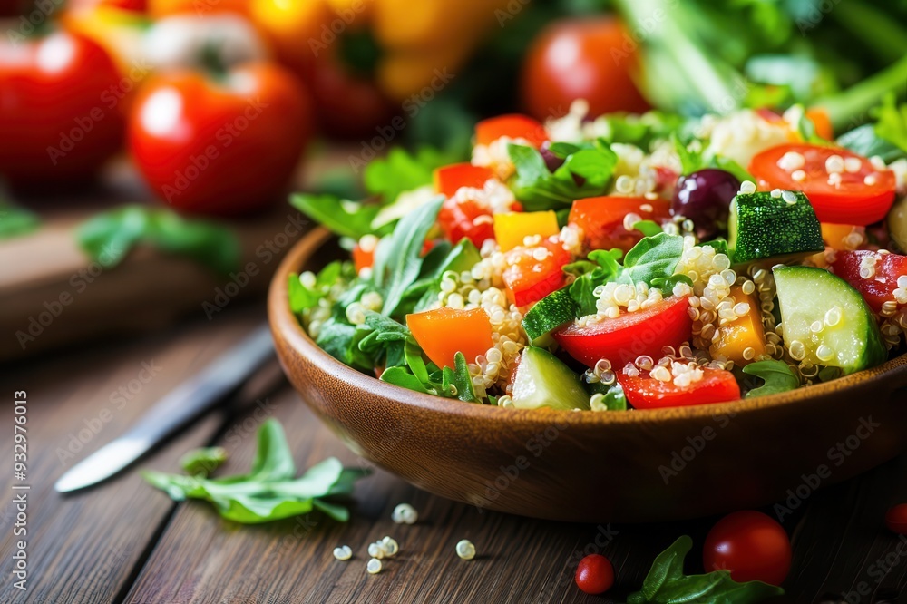 A vibrant quinoa salad loaded with fresh vegetables, perfect for healthy meals and culinary inspiration. A vibrant quinoa salad loaded with fresh vegetables, perfect for healthy meals and culinary inspiration.
