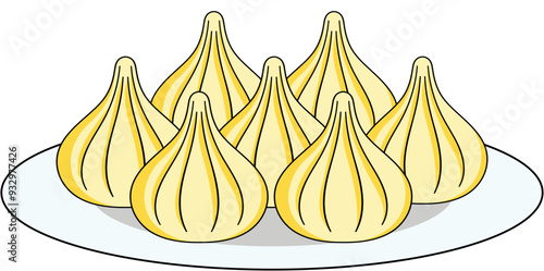 Modak sweet dish plate vector illustration for Ganesh Chaturthi festival prasad