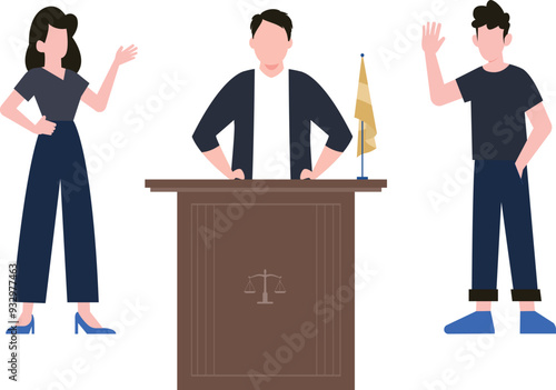 A boy and a girl are arguing in a courtroom.