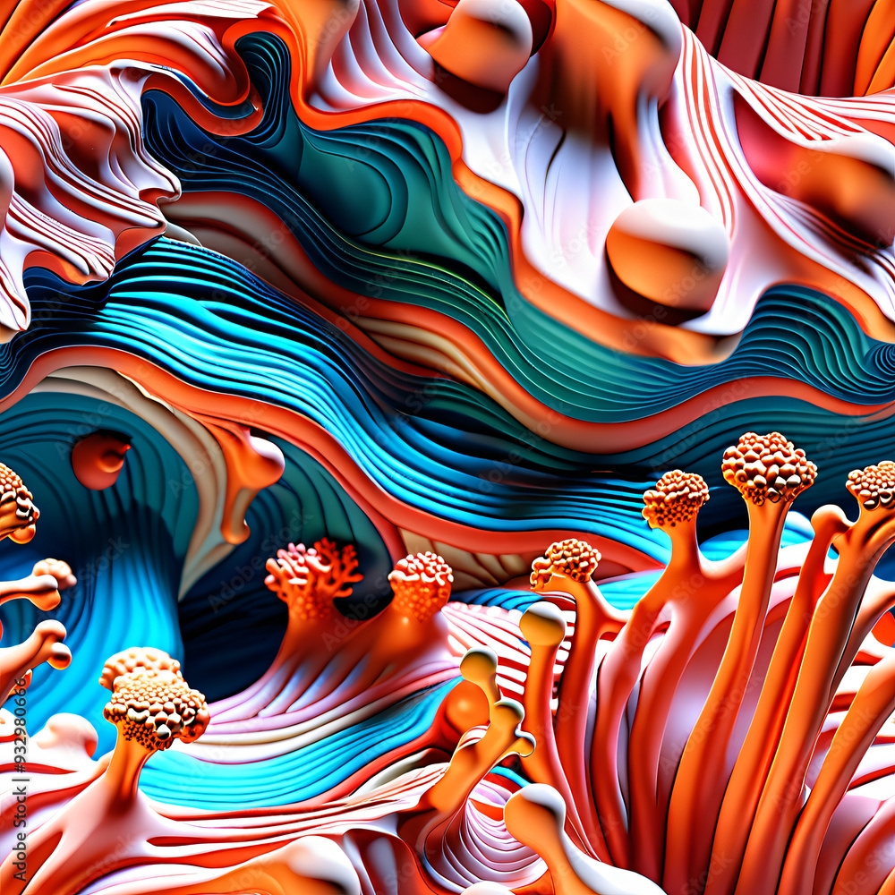 Obraz premium seamless blue and orange coral sea live pattern