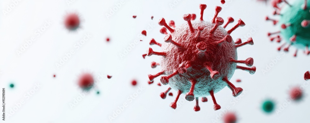 virus cell with spikes, showcasing a virology concept in red and green tones virus cell with spikes, showcasing a virology concept in red and green tones