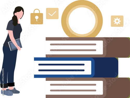 The girl is reading law books.