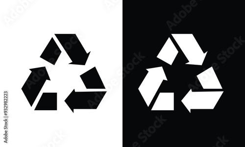 Set of recycle symbols for packaging products. Universal recycling and packing signs, isolated with white and black background.