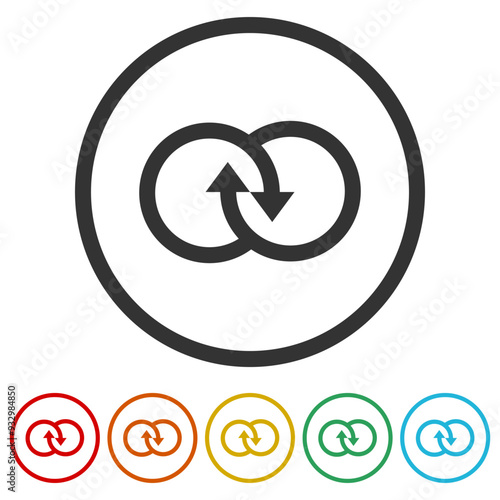 Synergy icon. Set icons in color circle buttons