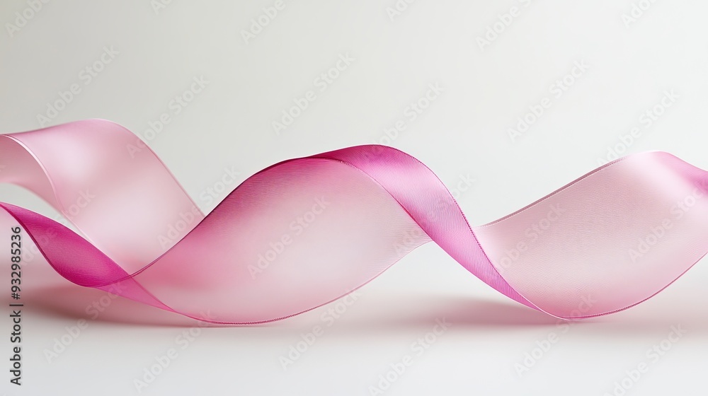 Soft pink ribbon flowing gracefully on white background Soft pink ribbon flowing gracefully on white background