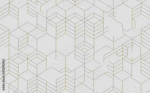 Optical Illusion Pattern Gold Cube Tessellation on Clean White Background.